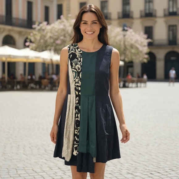 RACHEL RACHEL ROY XS Size 0 Navy Teal Ivory Sequins Retro Fit Flare Dress R $199 - Picture 13 of 14